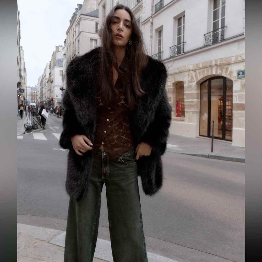 New ZARA Faux Fur Belted Coat - Picture 8 of 16